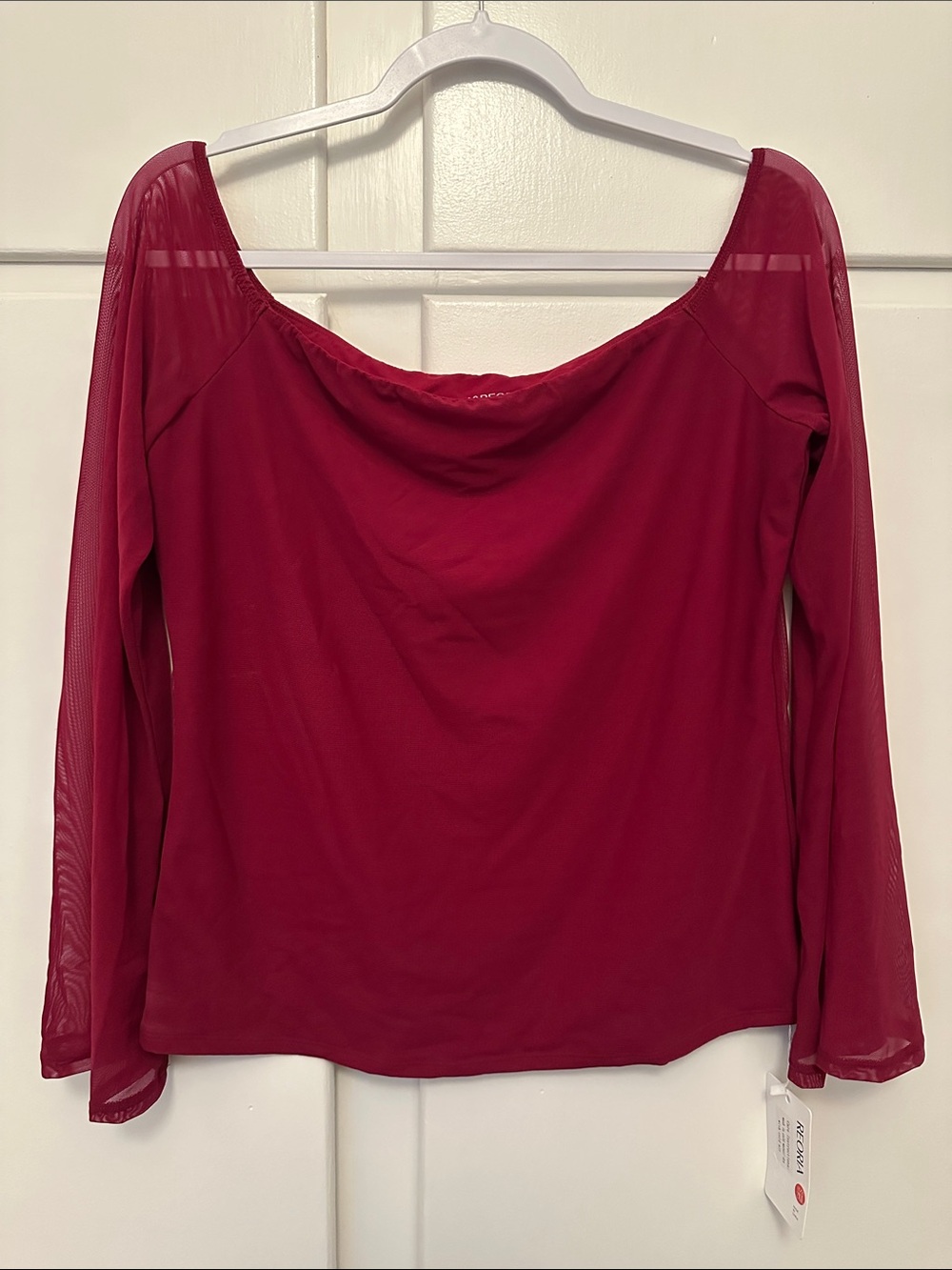 NWT Women's Off-Shoulder Long Sleeve Top - Deep Red
